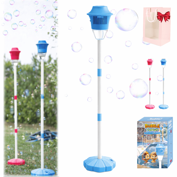 Automatic Bubble Torch Machine, 47 Inch Standing Bubble Maker with Lights, Rechargeable Tiki Torch Bubble Machine for Outdoor Party Wedding