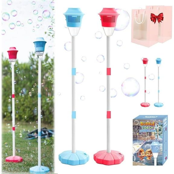 Automatic Bubble Torch Garden Lamp, Bubble Maker Stand, 47 Inches Standing Tiki Torchs Bubbles Machine with Lights, Rechargeable Outdoor Torch Bubbles Machine, for Wedding Birthday Party (Red)