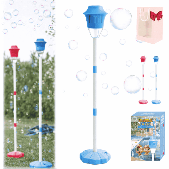 Garden Bubble Machine,Automatic Bubble Torch Garden Lamp ,47in Stand Tiki Torchs Bubbles Machine with Lights, Rechargeable Outdoor Torch Bubbles Machine for Wedding Birthday Party （Blue)