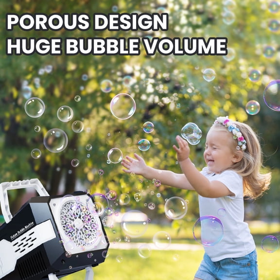 Automatic Bubbles Machine for Kids, 40 Hole Portable Bubble Maker Blowers with Lights for Outdoor Parties & Christmas Birthday Gifts(Black)