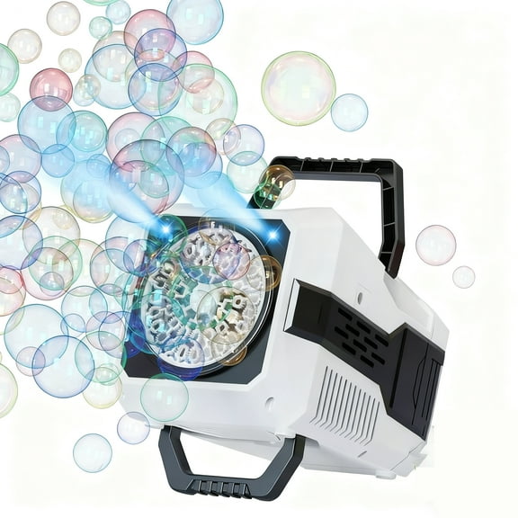 Automatic Bubbles Machine for Kids, 40 Hole Portable Bubble Maker Blowers with Lights for Outdoor Parties & Christmas Birthday Gifts(White)