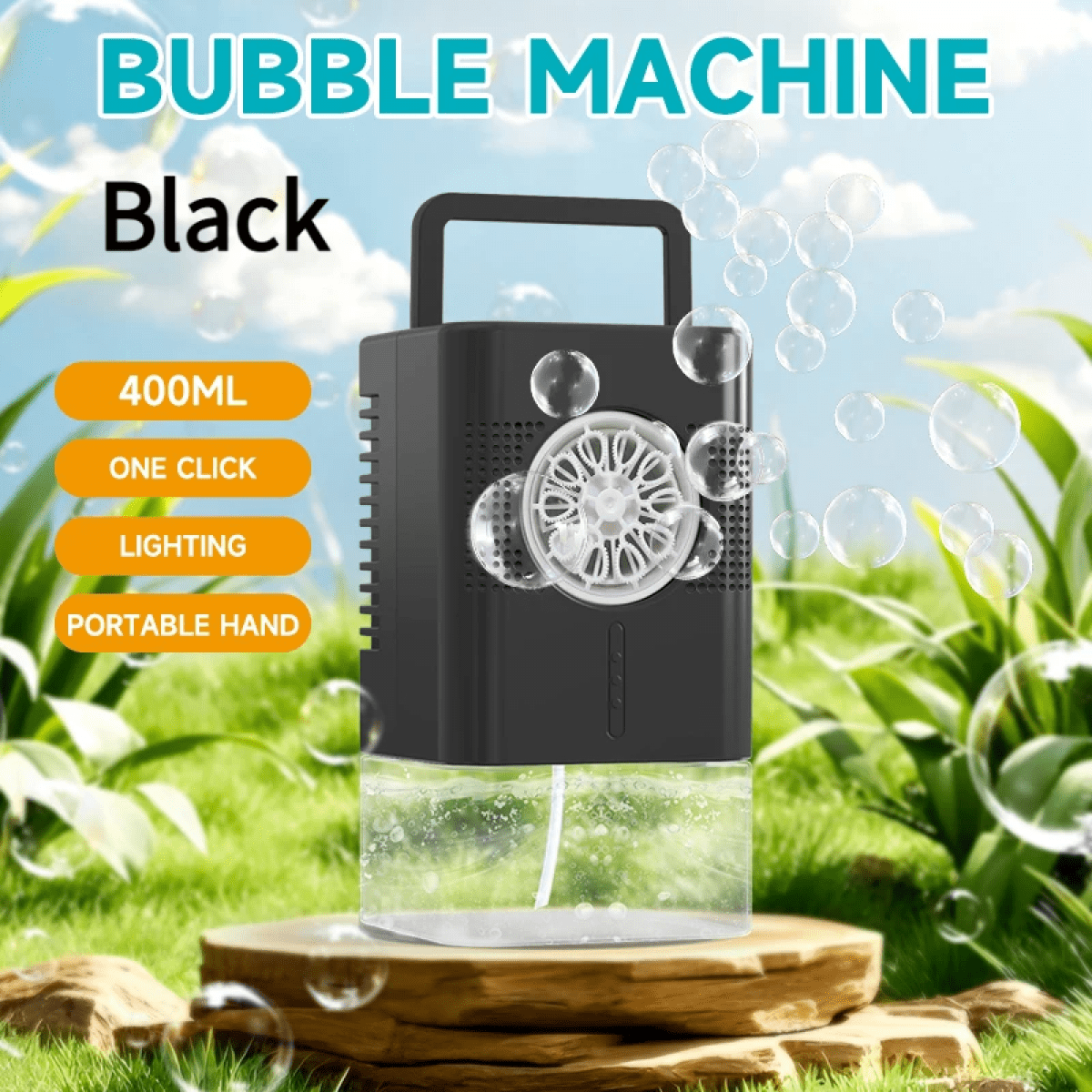 Automatic Bubbles Machine for Kids, 400ML Portable Bubble Maker Blowers with Lights for Christmas Birthday Gifts & Outdoor Backyard Parties(Black)