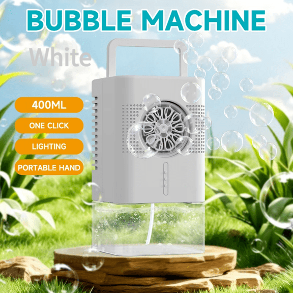 Automatic Bubbles Machine for Kids, 400ML Portable Bubble Maker Blowers with Lights for Christmas Birthday Gifts & Outdoor Backyard Parties(White)