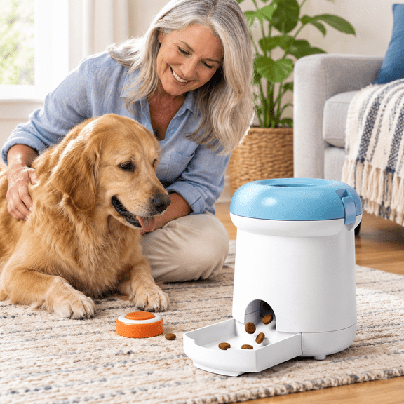 Automatic Button-Activated Interactive Dog Dispenser, Slow Feeder Puzzle for Dogs