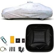 Automatic Car Cover with Remote Control for SUV Sedan, Waterproof All Weather Retractable Cover, Solar Powered Anti Theft Alarm for Outdoor Parking, Black