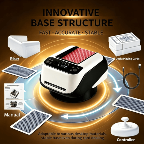 Automatic Card Dispenser And Dealer Machine, 360-Degree Rotating Card Dispenser, Capable of Handling 1 to 2 Decks of Cards, Supporting Up to 8 Players, USB Charging Portable Design