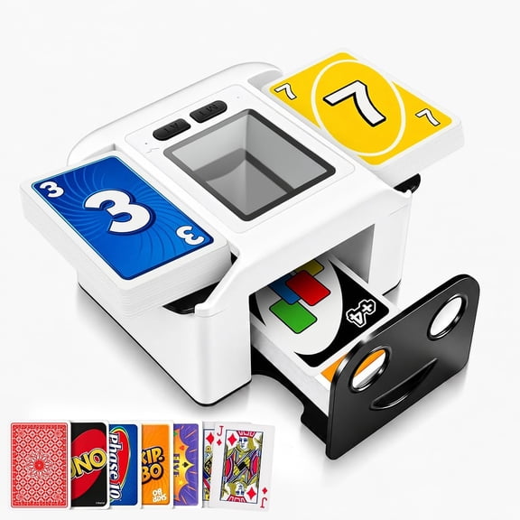 Automatic Card Shuffler for 1-2 Decks, Auto/Manual Modes, USB-C Rechargeable, Quiet Operation, Compatible with UNO, Texas Holdem Poker, Mahjong, Bridge, Rummy, Skip-Bo, Phase 10 & More Card Games