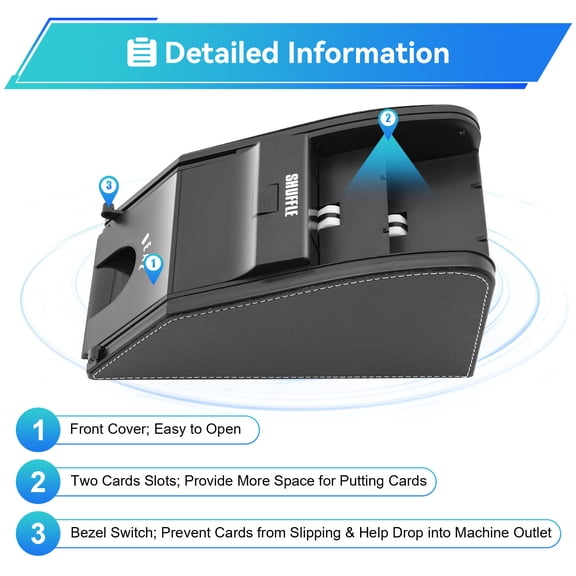 Automatic Card Shuffler, Automatic Shuffle Machine with Wide Voltage US Plug, Low Noise Poker Card Shuffler for Fair Game Play, Saves Time, for Casino, Home Game Night and Entertainment
