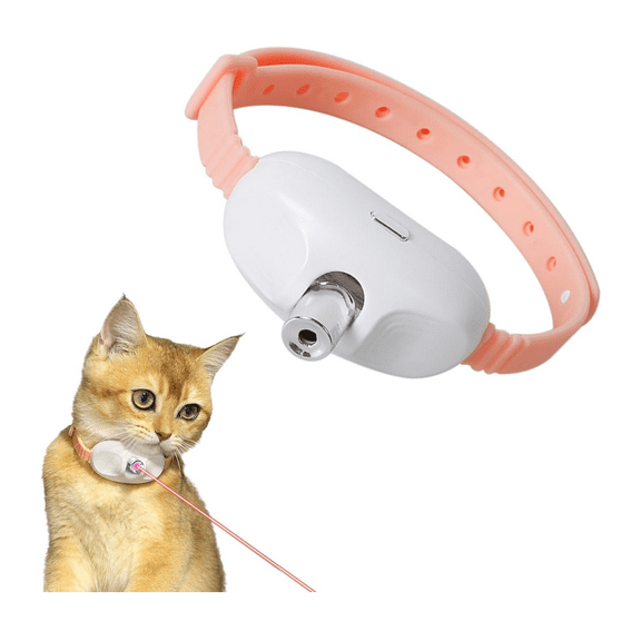 Automatic Cat Collar with LED Light, Interactive Toys for Indoor Cats, Wearable Electronic Collar for Kitten, Rechargeable Cat Laser Collar, Suitable for Interactive Play - (Pink)