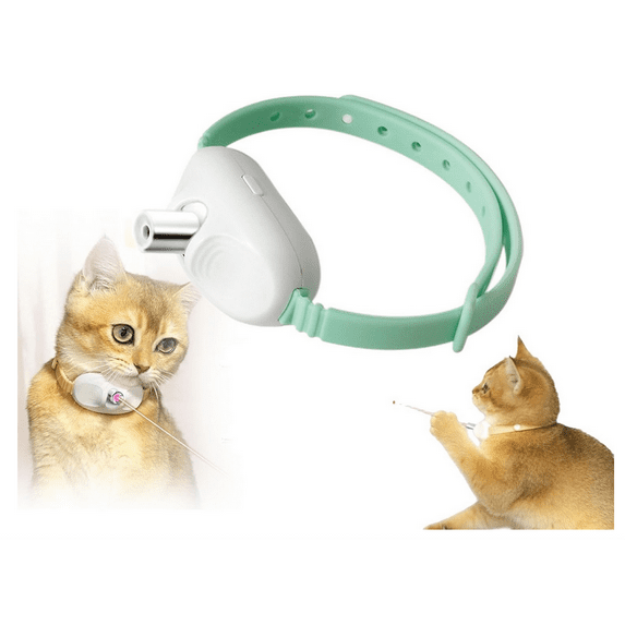 Automatic Cat Collar with LED Light, Interactive Toys for Indoor Cats, Wearable Electronic Collar for Kitten, Rechargeable Cat Laser Collar, Suitable for Interactive Play - (Green)