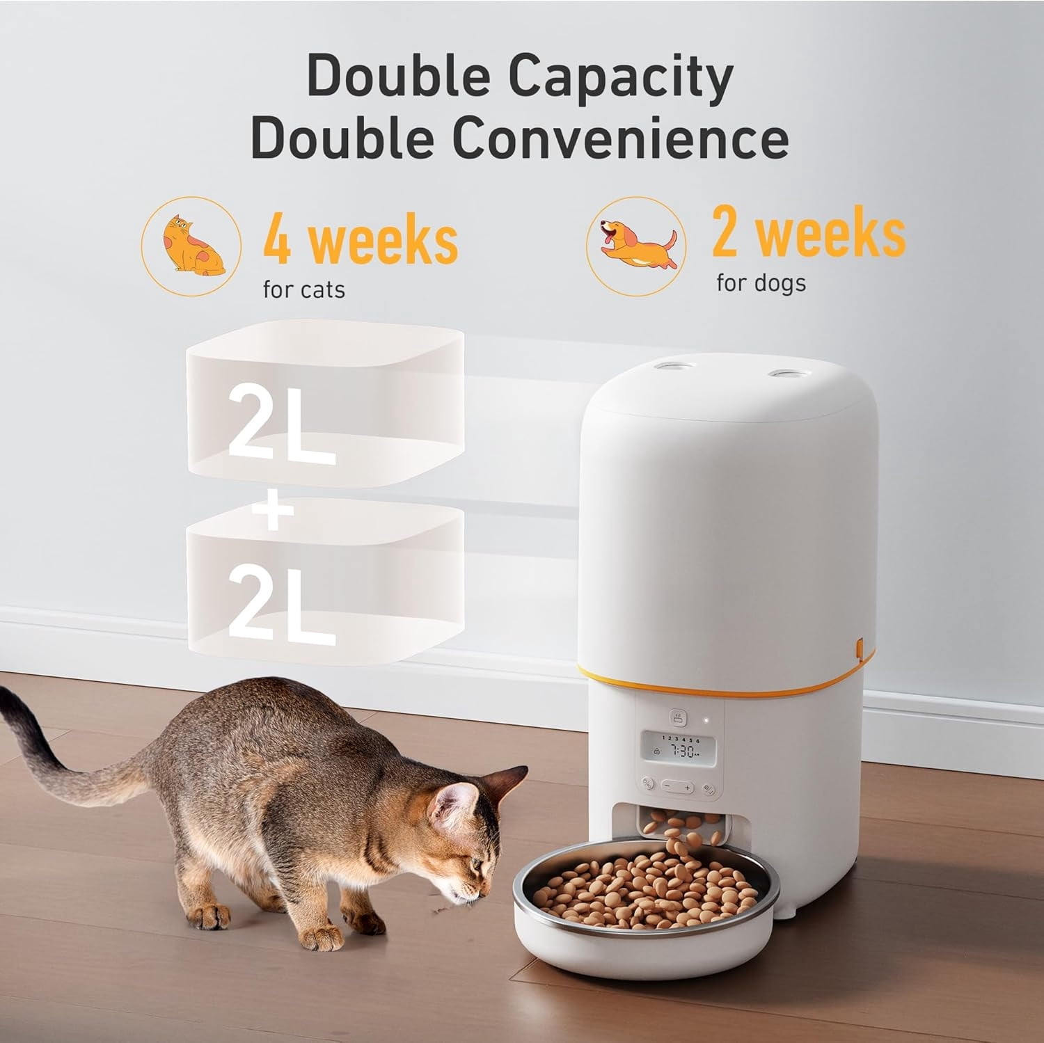 Automatic Cat & Dog Feeder – 4L Timed Dry Food Dispenser, 1–6 Meals/Day, 1–16 Portion Settings, 180-Day Battery, Includes Desiccant Bag to Keep Food Fresh