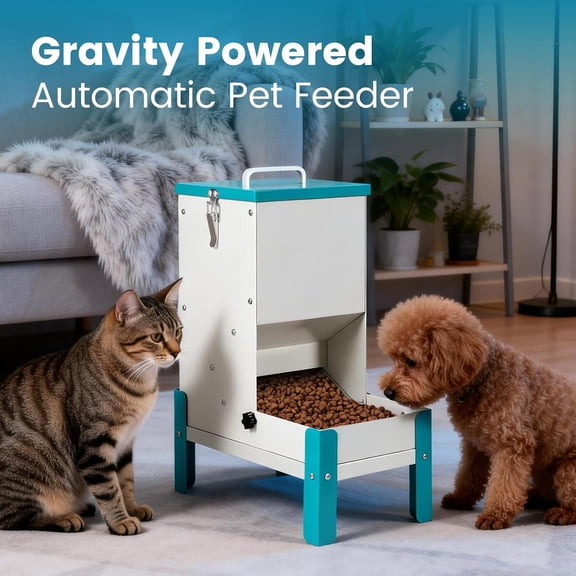 Automatic Cat Feeder 10L Gravity Dog Food Dispenser with Stand Removable Tray Raised Pet Feeder for Cats Dogs