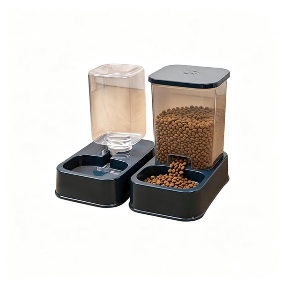 Automatic Cat Feeder, 15° Tilt Neck Protection Gravity-Fed Food and Water Dispenser Bowl Set for Small and Medium Dogs and Other Pets, Pet Feeder and Dispenser with Food Storage, Large Capacity, Gray
