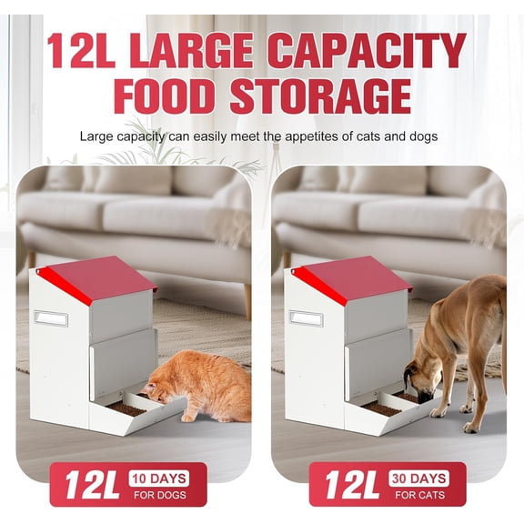 Automatic Cat Feeder 2 Cats,12L Large Capacity Outdoor Galvanized Steel Gravity Dog Dry Food Dispenser with Lid