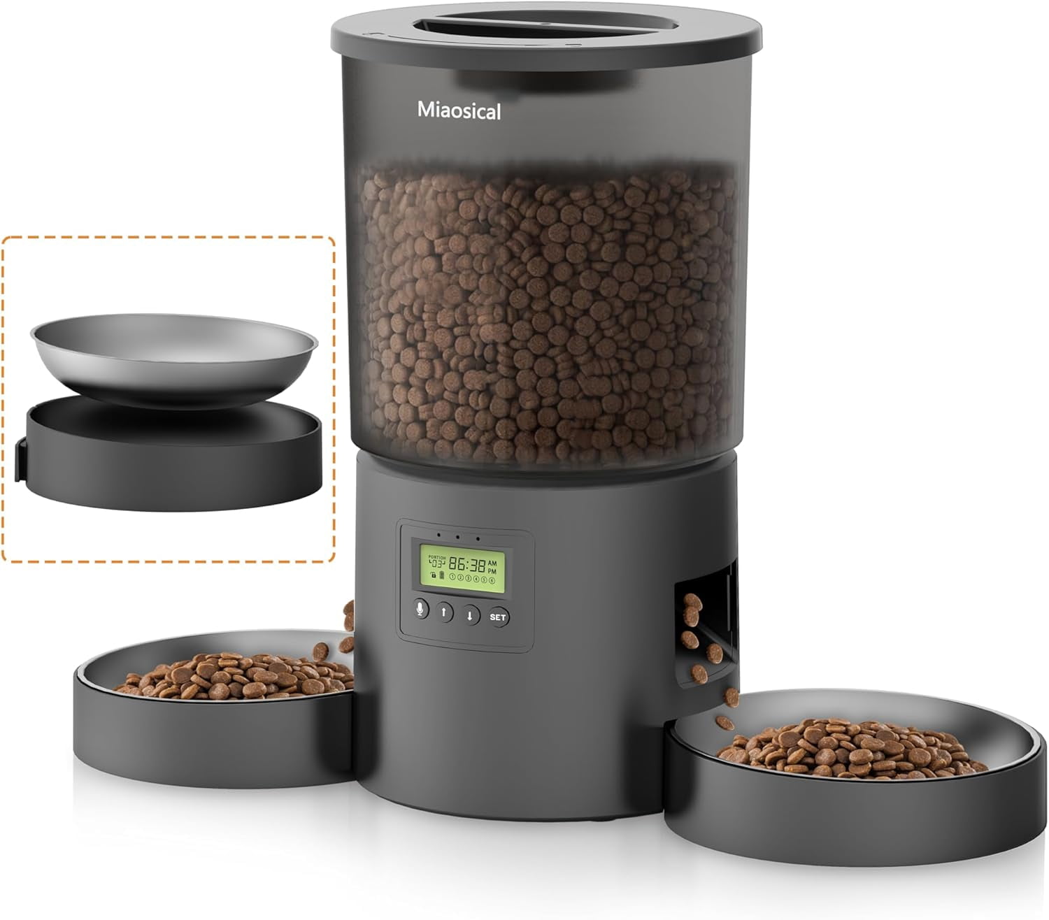View of Automatic Cat Feeder for 2 Cats, 4.2L Dual Food Dispenser, Up to 6 ...
