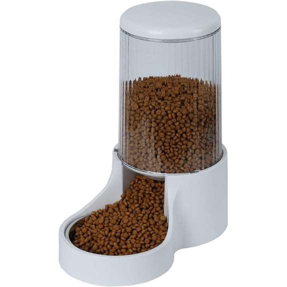 Automatic Cat Feeder, 3.8L Large Gravity Cat Food Dispenser with Detachable Top Lid, Visible Bottle and Stainless Steel Bowl for Pets (White)