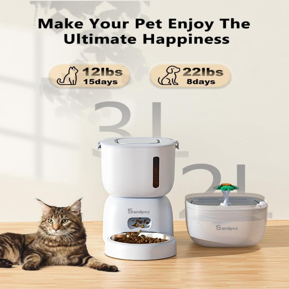 Automatic Cat Feeder with 3L Dry Cat Food Dispenser and 2L Water ...