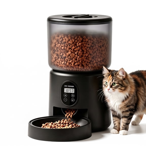 Automatic Cat Feeder, 3L Timed Dry Food Dispenser, Programmable Smart Pet Feeder for Cats & Small Dogs, Dual Power Supply, Black