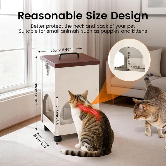 Automatic Cat Feeder for 4 Cats 5L Auto Cat Food Dispenser with Wheels for Puppies and Kittens, Multiple Cats Feeder Outdoor Large Capacity Galvanized Steel Gravity Pet Feeding Station