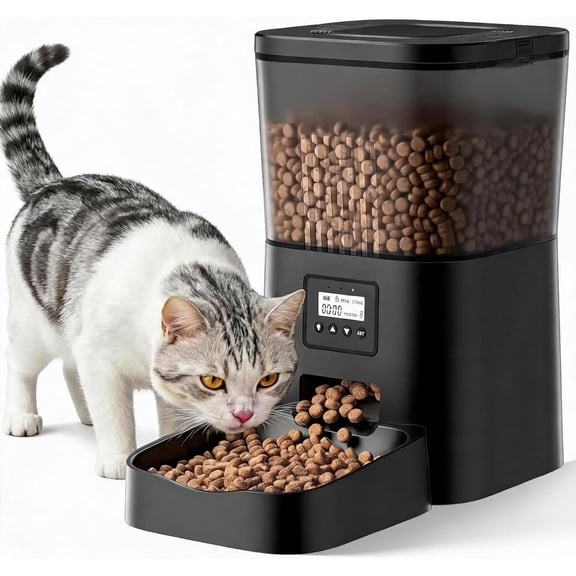 Automatic Cat Feeder 4 L Capacity with Timed Dispensing for 1 to 6 Daily Meals and Freshness Desiccant Bag
