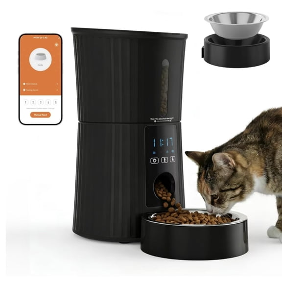 Automatic Cat Feeder, 4L Timed Cat Food Dispenser with APP Control, 10s Voice Recorder, Dual Power Supply, 2.4G WiFi Indoor Programmable Pet Feeder with Desiccant for Small Cats and Dogs