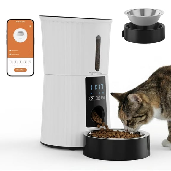 Automatic Cat Feeder, 4L Timed Cat Food Dispenser with APP Control, 10s Voice Recorder, Dual Power Supply, 2.4G WiFi Indoor Programmable Pet Feeder with Desiccant for Small Cats and Dogs
