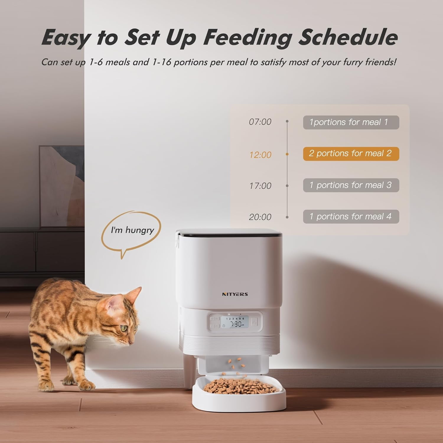 Automatic Cat Feeder - 4L Timed Dry Food Dispenser with Dual Power, Programmable Portions for Cats and Small Dogs