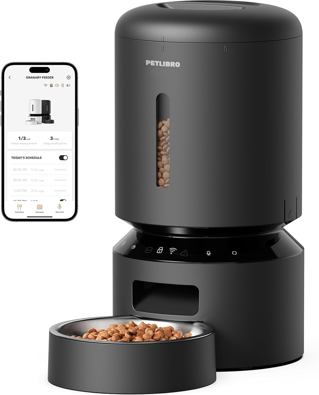 Olfjurk WiFi Automatic Cat Feeder - 4L Smart Pet Food Dispenser, 6 Meals/Day, Stainless Steel Bowl (Black)