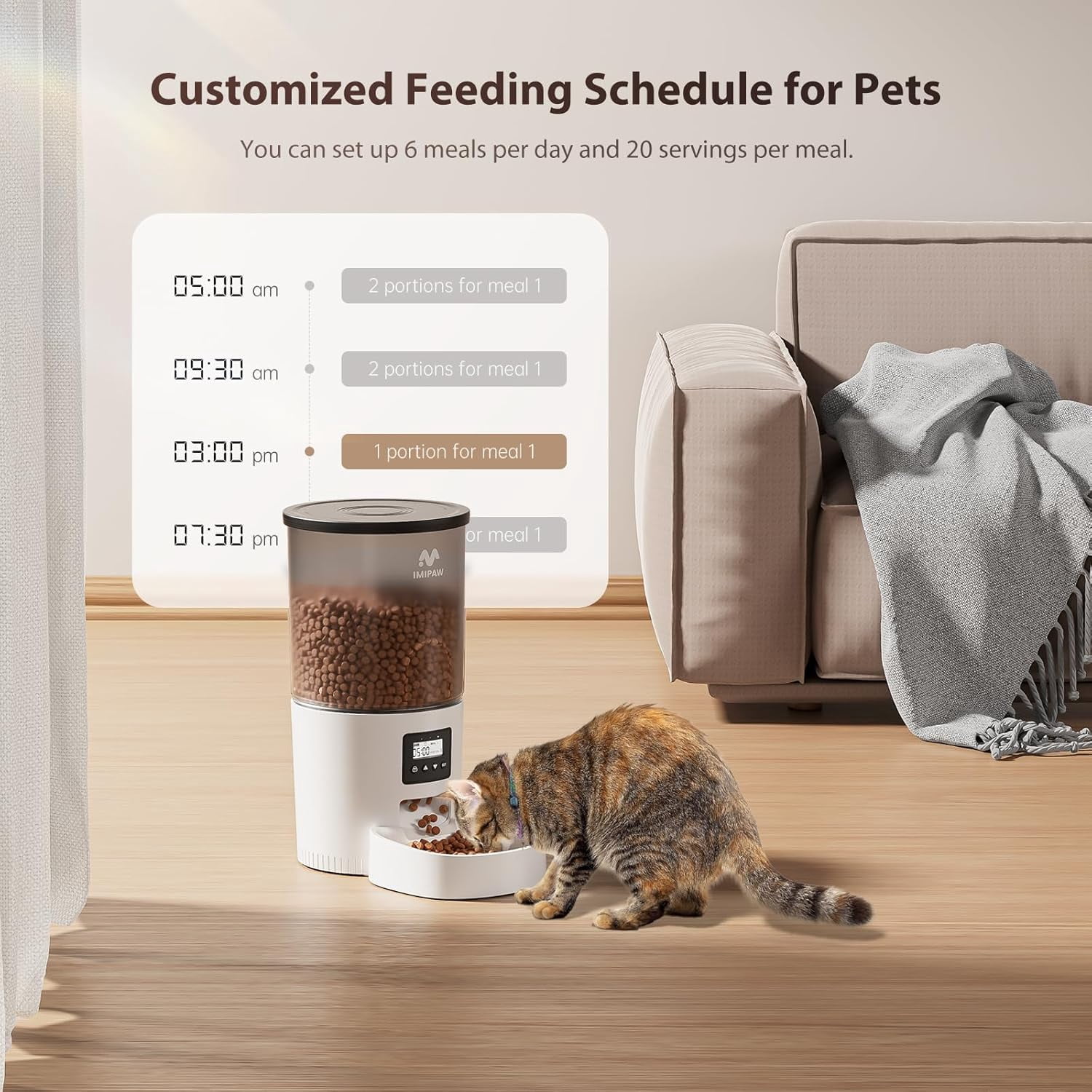 Automatic Cat Feeder 5L Large Capacity Timed Food Dispenser with Dual Power Programmable Portion Control for Small Pets