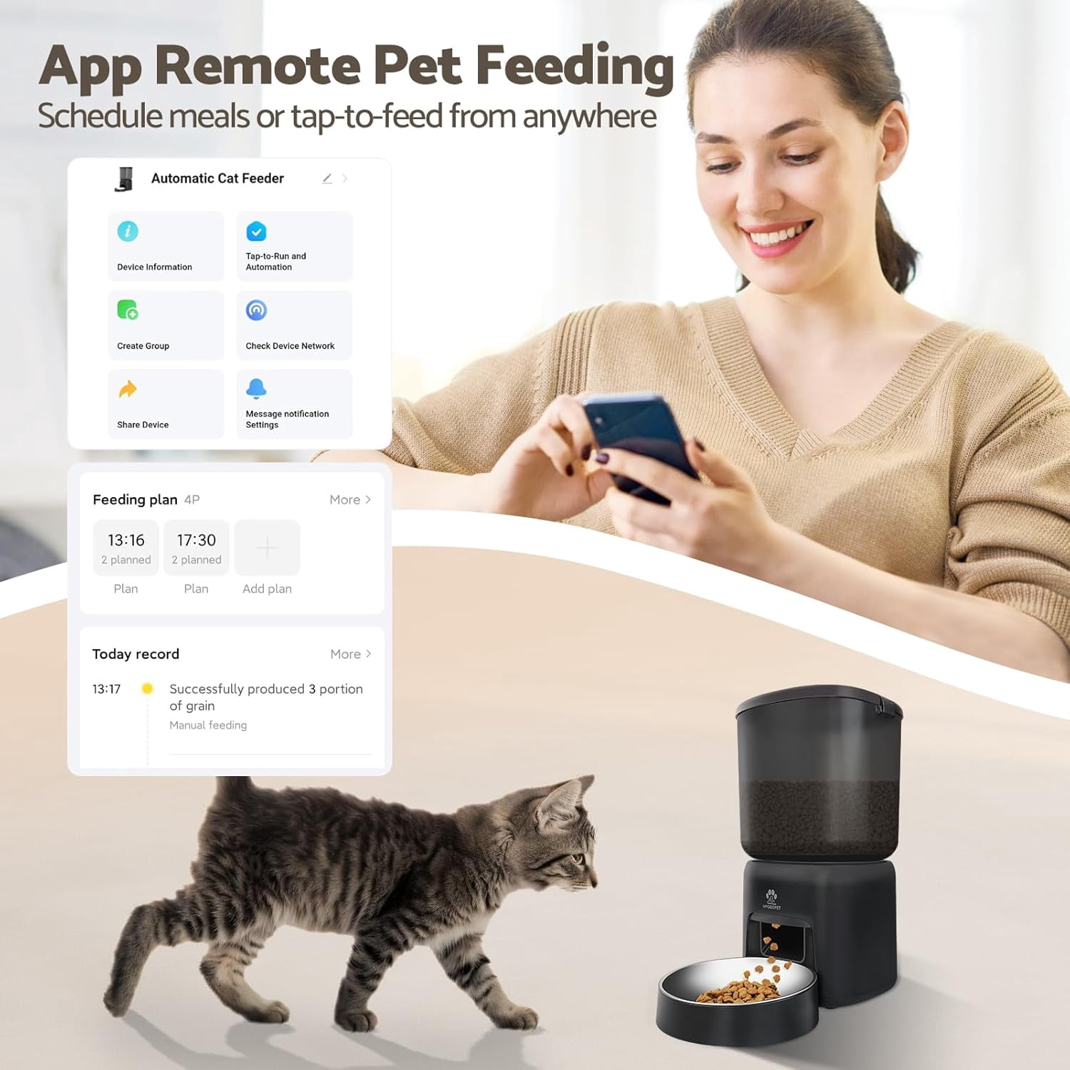 Automatic Cat Feeder 5L WiFi Smart Pet Food Dispenser with App Control Timer Portion Control Dual Power Supply for Cats and Small Dogs