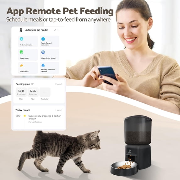 Automatic Cat Feeder 5L WiFi Smart Pet Food Dispenser with App Control Timer Portion Control Dual Power Supply for Cats and Small Dogs