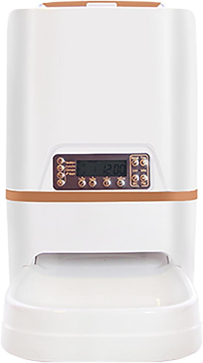 Automatic Cat Feeder, 6L Automatic Pet Dry Food Dispenser, Non-Clog Design, Automatic Feeder with Detachable and Recorder Gold and Pink