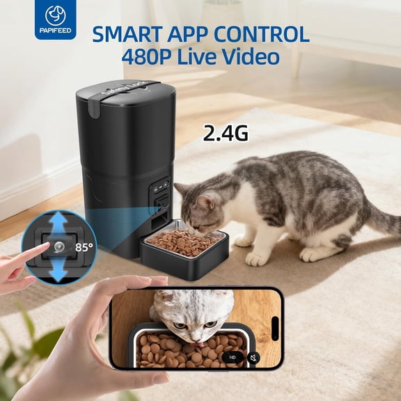 Automatic Cat Feeder 6L WiFi Smart Pet Feeder with Camera & Two-Way Audio for Cats & Small Dogs