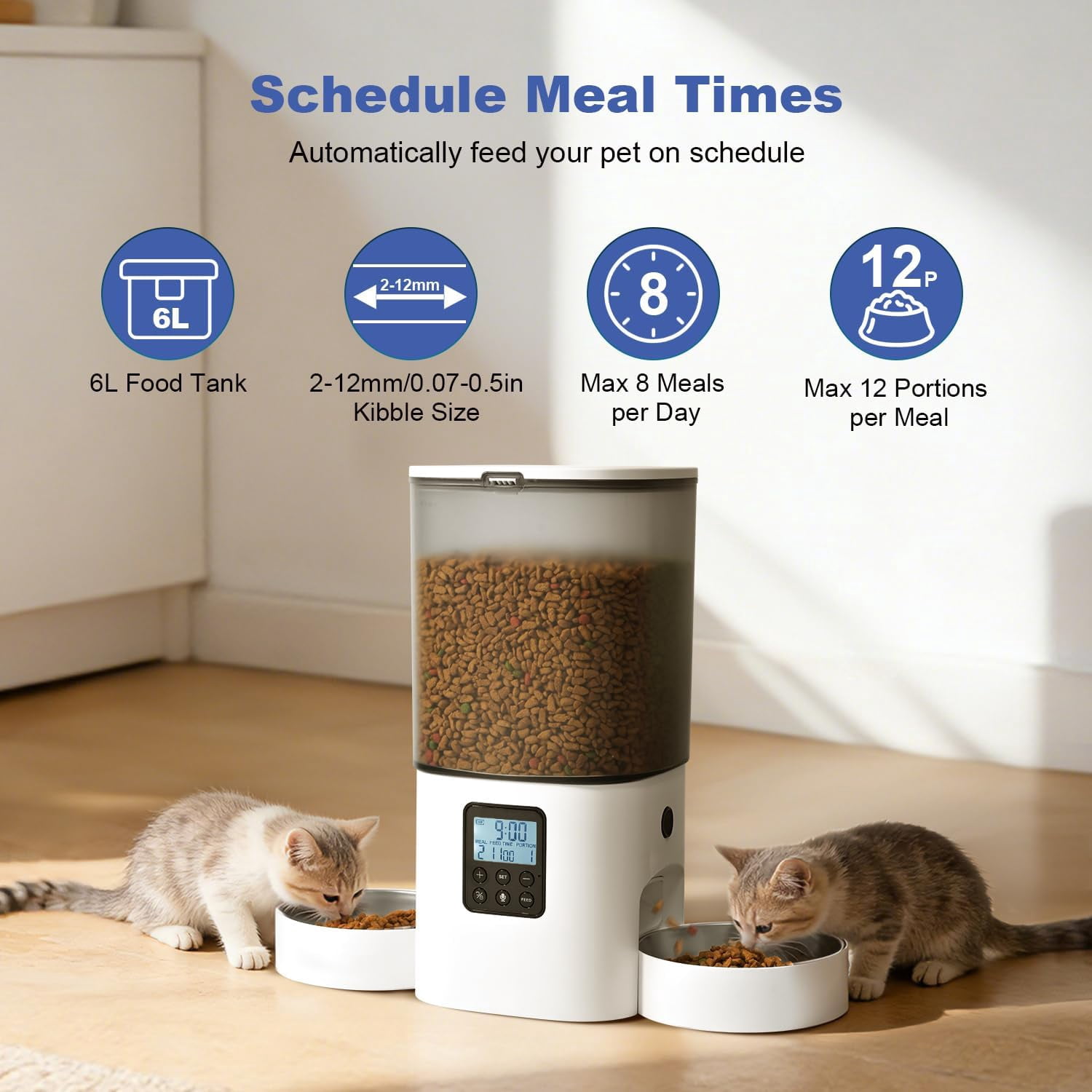 Automatic Cat Feeder 6L with Voice Recorder & Dual Power