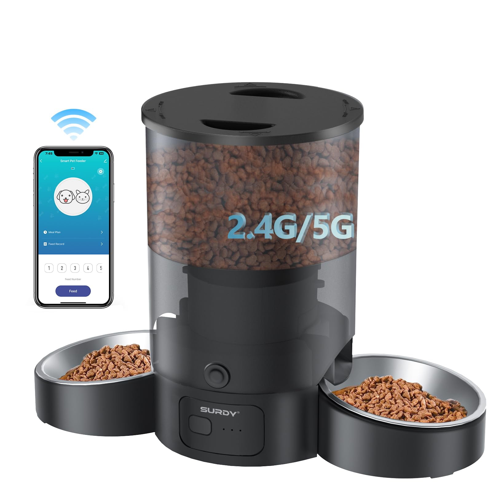 Automatic Cat Feeder for AIF4 2 Cats, SURDY 5G Smart Pet Feeder with