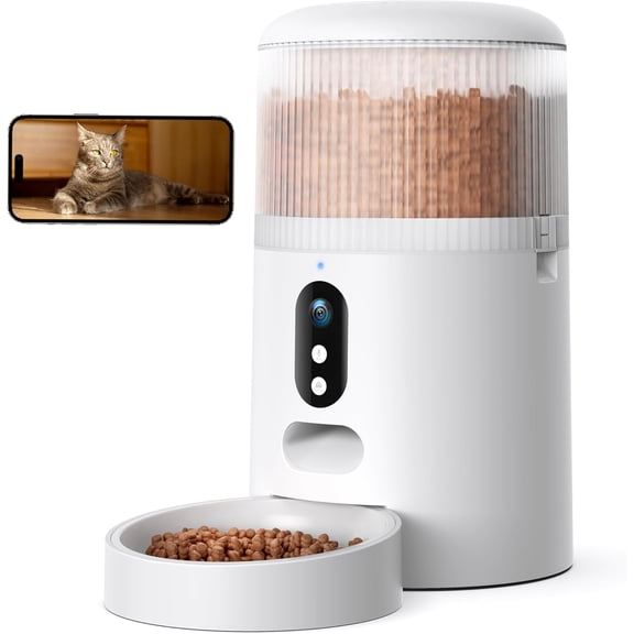 Automatic Cat Feeder with Camera, 3MP HD Video & Night Vision, 5G/2.4G WiFi Smart Pet Feeder with APP Control, 2-Way Audio, Motion Alerts, Low Food Sensor, Timed Cat Feeder for Cats & Dogs, 4L