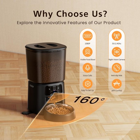 Automatic Cat Feeder with Camera 4L WiFi Smart Pet Feeder APP Control 1080P HD Night Vision Voice Call Motion Detection Dual Power for Dogs Cats Small-Pet