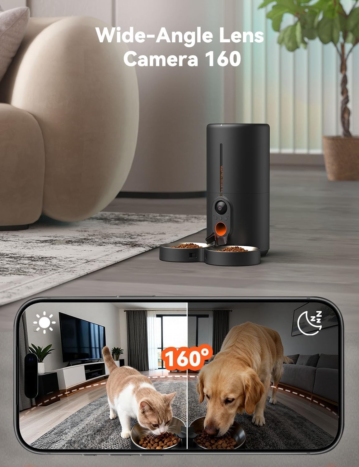 Automatic Cat Feeder with Camera for Two Cats, 6L Automatic Dog Feeder with HD Video and Night Vision, 5G/2.4G WiFi Pet Feeder for Cats & Dogs, SD Card Storage & 2-Way Audio