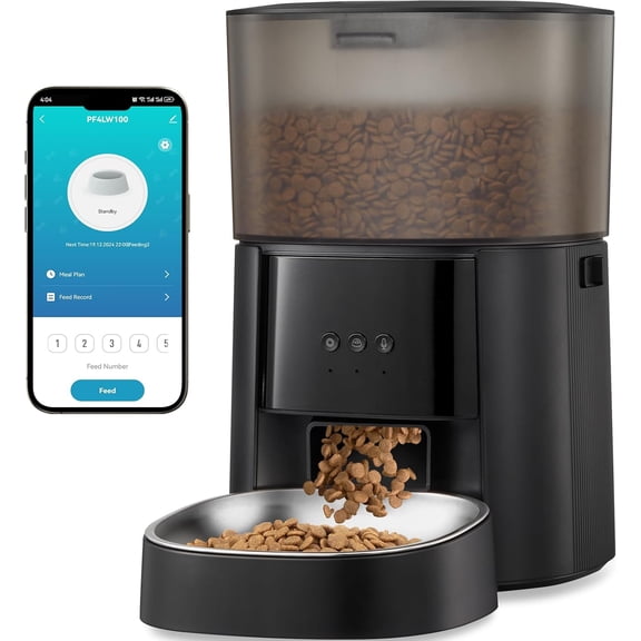 Automatic Cat Feeder with Camera & Voice Interaction,Control, Dry Food Dispenser for Cats & Dogs with Freshness Preservation, Custom Feeding Times & Portions, Dual Power