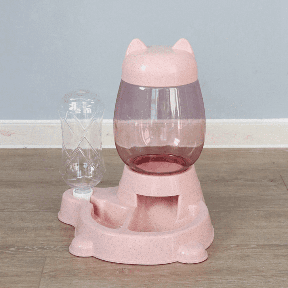 Automatic Cat Feeder, Cat Food Feeding Water Dispenser Set, Lovely Dog Cat Bowl with Water Bottle, Water Dispenser Food Dish Bowls for Small Animal