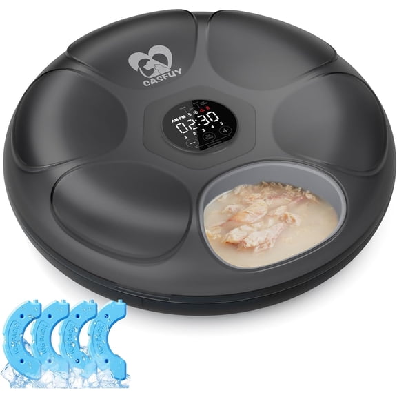 Automatic Cat Feeder Cordless - Automatic Cat Food Dispenser for Wet Moist Food with 4 Ice Packs Rechargeable Auto Feeder for Cats Small Dogs with Programmable Timer Low Battery Indicator