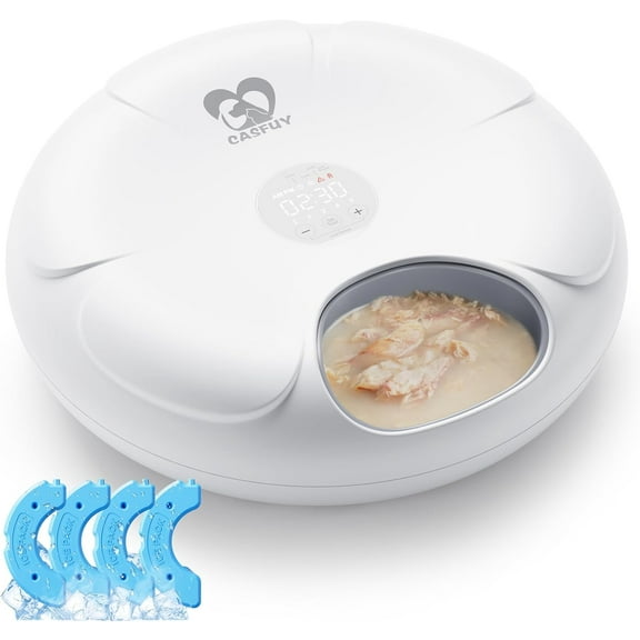Automatic Cat Feeder Cordless - Automatic Cat Food Dispenser for Wet Moist Food with 4 Ice Packs Rechargeable Auto Feeder for Cats Small Dogs with Programmable Timer Low Battery Indicator