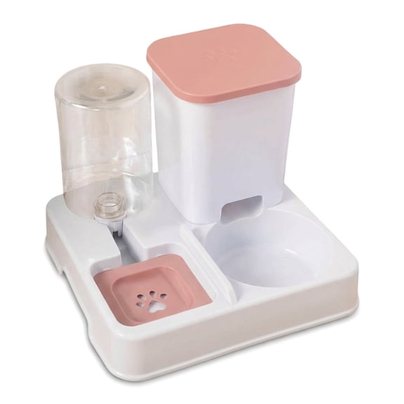 Automatic Cat Feeder Double Bowl Anti Overturning Removable 2 in 1 Feeder and Water Dispenser for Puppy Travel Small Animals, Pink White