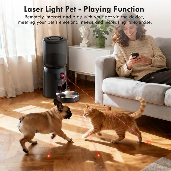 Automatic Cat Feeder with Dual Camera, 5G WiFi App Control: 5L Automatic Dog Food Storage Container with 2K HD Video and Laser Pet Toy, Dual Power Timed Smart Pet Food Dispenser for Cats&Dogs