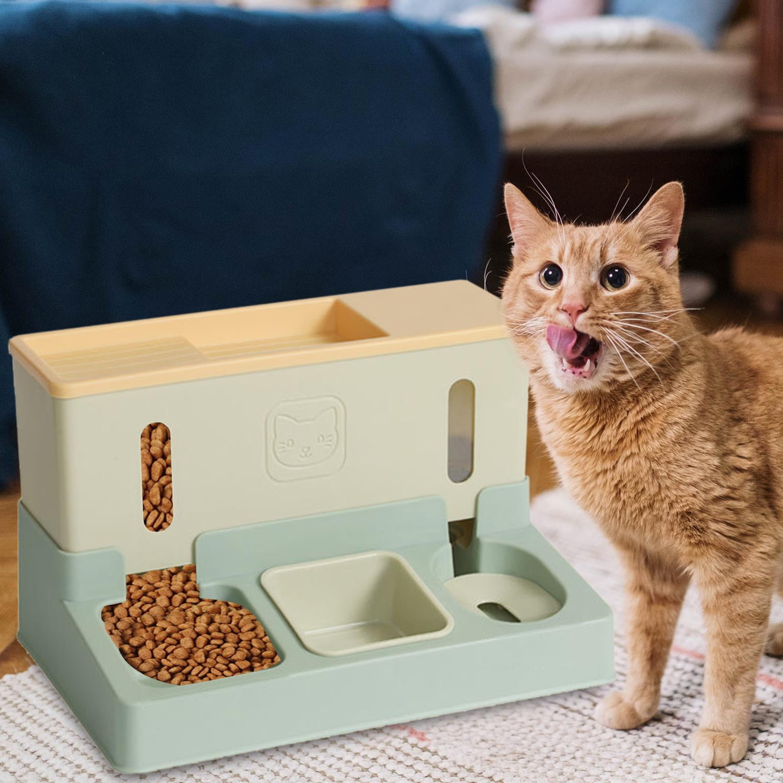 Automatic Cat Feeder Feeding Station with Transparent Window Durable Portable Dog Food Dispenser for Kitten Rabbits Puppy Small Animals Dogs Green