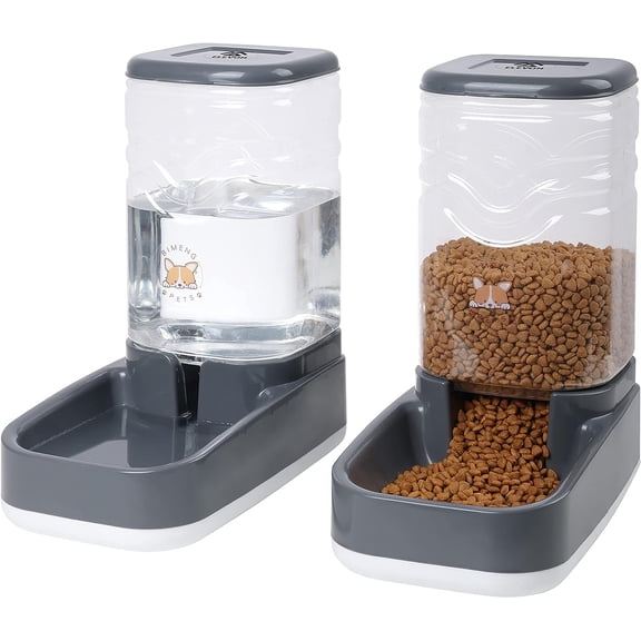 Automatic Cat Feeder, Gravity Food and Water Dispenser Bowl Set for Small Medium Dogs Animals, Pet Feeder Storage Food, 3.8L Large Capacity, Gray