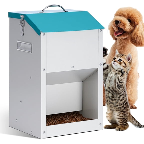 Automatic Cat Feeder Outdoor 59cups/14L Automatic Dog Feeder Cat Food Dispenser with Storage Gravity Pet Feeding Station Galvanized