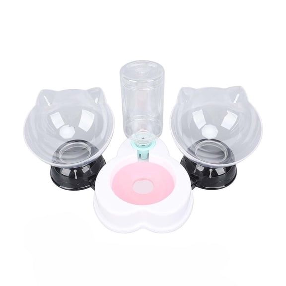 Automatic Cat Feeder Set Including Double Bowl And Water Dispenser With Interactive Glow For Indoor Pet Feeding