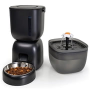 Automatic Cat Feeder and Water Dispenser FW1, Wire or Battery Cat Food Dispenser Timer Pet Feeder - Locking Lid, Desiccant Bag, Programmable Portion Control, 4 Daily Meals, 10s Voice Recorder