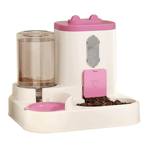 Automatic Cat Feeder and Water Dispenser Set, 2 in 1 Gravity Cat Food Dispenser with 180 Degree Rotatable, Pet Self Feeding Large Capacity for Small Dogs Puppy Kitten, Pink, 0.8 Gallon x 2